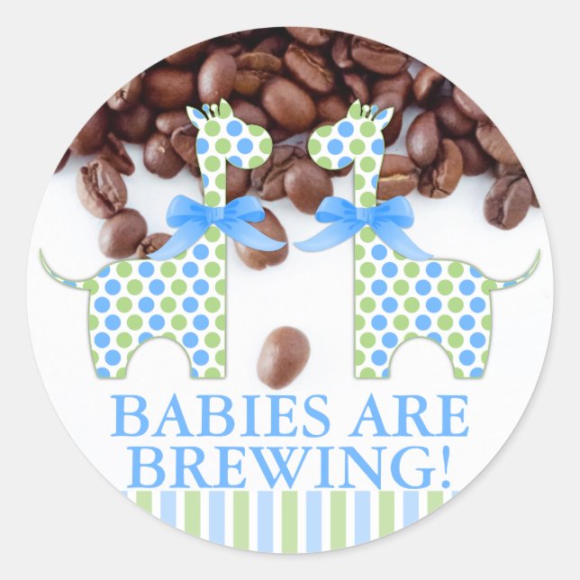 Adesivo Redondo Twin Boy Girafes Babies está criando Chás de frald (Frente)
