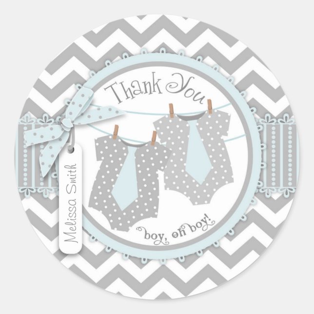 Adesivo Redondo Twin Boys Tie Chevron Impressão Obrigado Rótulo (Frente)