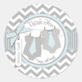 Adesivo Redondo Twin Boys Tie Chevron Impressão Obrigado Rótulo