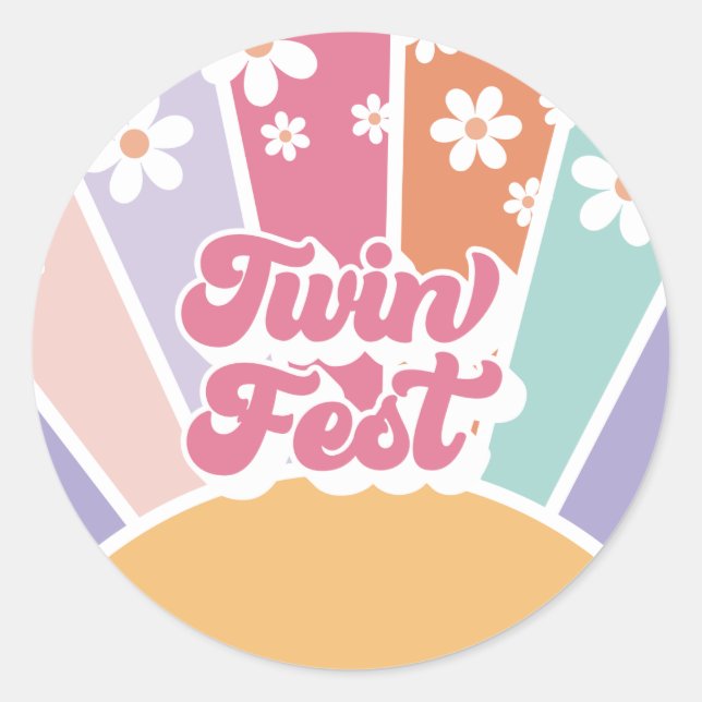 Adesivo Redondo Twin Fest Retro Sunshine Rainbow Daisy (Frente)
