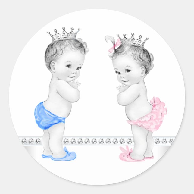 Adesivo Redondo Twin Prince e Princesa Chás de fraldas Stickers (Frente)