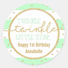 Adesivo Redondo Twinkle Mint e Dourado Apontador de Aniversário