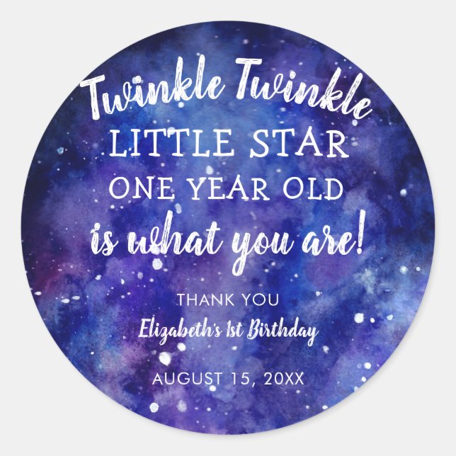 Adesivo Redondo Twinkle Twinkle Little Star primeiro aniversario O (Frente)