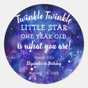 Adesivo Redondo Twinkle Twinkle Little Star primeiro aniversario O