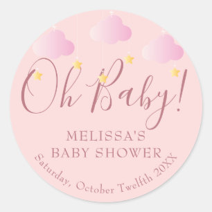 Adesivo Redondo Twinkle Twinkle Oh Baby Chá de Bebê Rosa