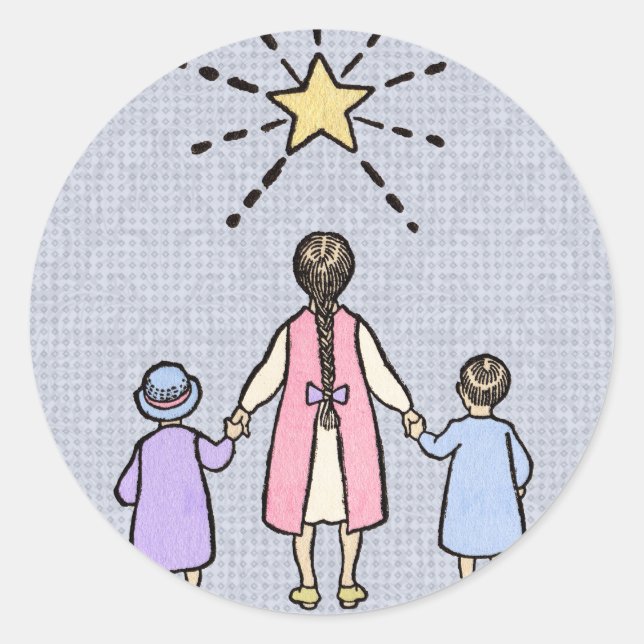 Adesivo Redondo Twinkle Twinkle Pequena Viagem de Estrelas Rhyme (Frente)