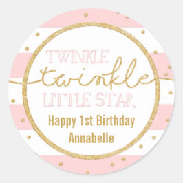 Adesivo Redondo Twinkle Twinkle Pink e Dourado Sticker de Aniversá