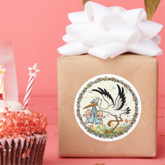 Adesivo Redondo Twins and Stork Vintage Design (Festa)