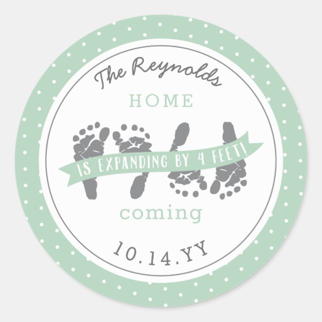 Adesivo Redondo Twins Anunciam Fita Verde de Quatro Pés Bebês (Frente)