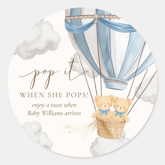 Adesivo Redondo Twins Bearly Wait Teddy Bear Pop It When She Pops (Frente)