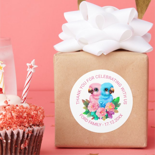 Adesivo Redondo Twins de Papagaio Bebês (Festa)