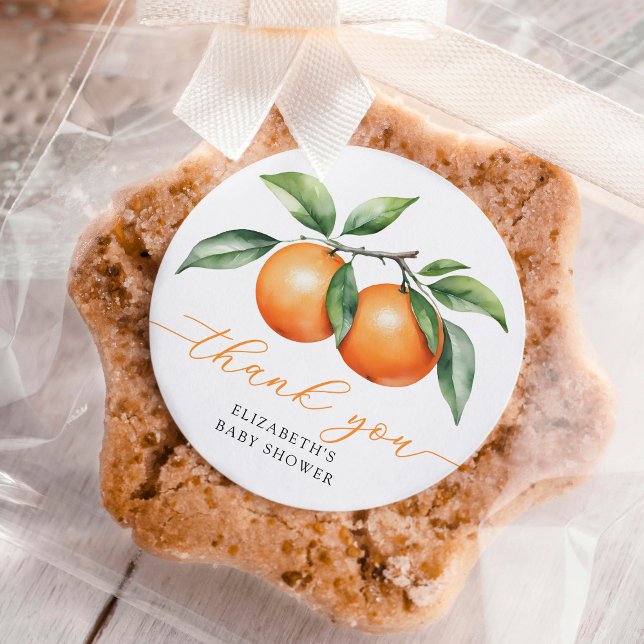 Adesivo Redondo Twins Laranja Chá de fraldas Obrigado (Criador carregado)