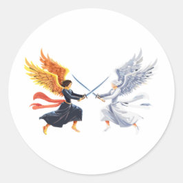 Adesivo Redondo Two Angel with large sword with open wings