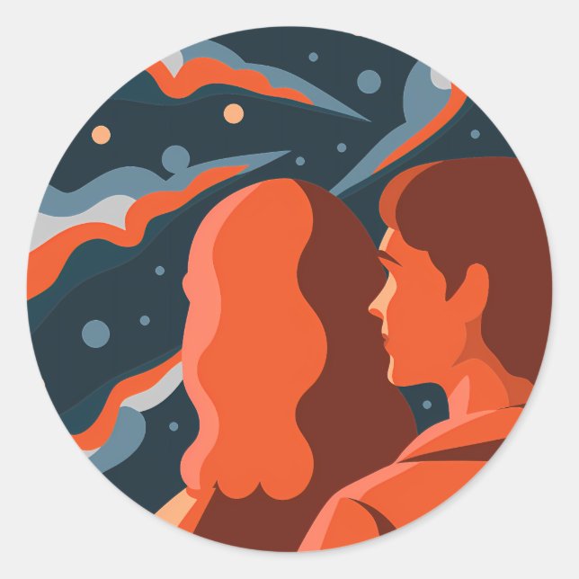 Adesivo Redondo Two Figures Contemplating an Abstract Cosmic Scene (Frente)