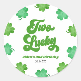 Adesivo Redondo Two Lucky Green Shamrock Clover 2nd Birthday Party