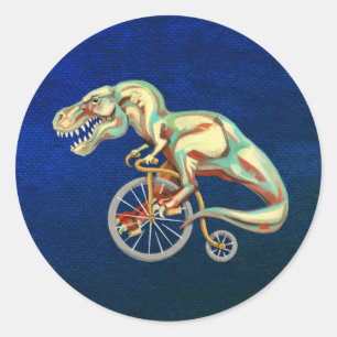 Adesivo Redondo Tyrannosaurus Andando uma Bicicleta
