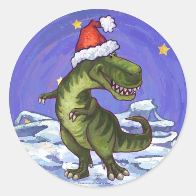 Adesivo Redondo Tyrannosaurus Christmas (Frente)