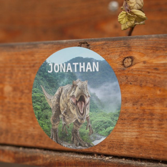 Adesivo Redondo Tyrannosaurus T-rex Dinossaur Nome do monograma (Criador carregado)