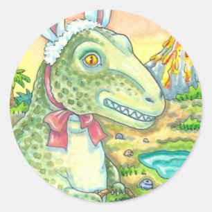 ADESIVO REDONDO TYRANNOSAURUS, T-REX GENTO, DINO BUNNY LESTE
