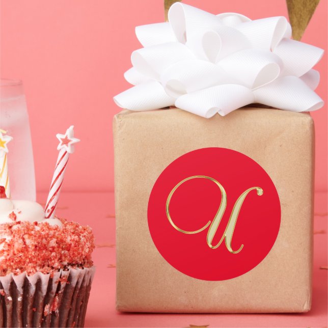 Adesivo Redondo U monograma de ouro (Festa)