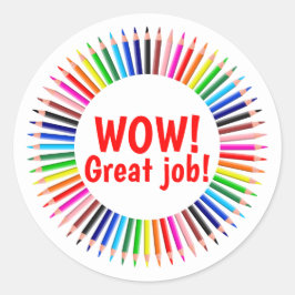 Adesivo Redondo Uau Excelente de Encorajamento Colorido de Profess