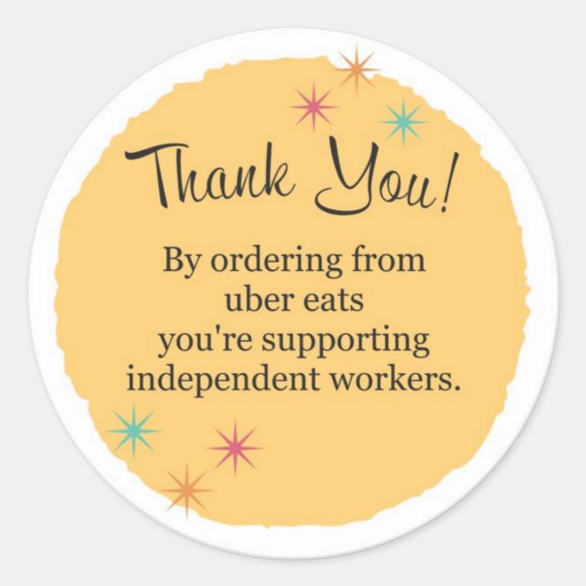 Adesivo Redondo Uber Come Obrigado (Frente)