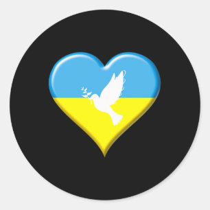Adesivo Redondo Ucrânia Bandeira Ucraniana Coração Paz Pombo Apoio