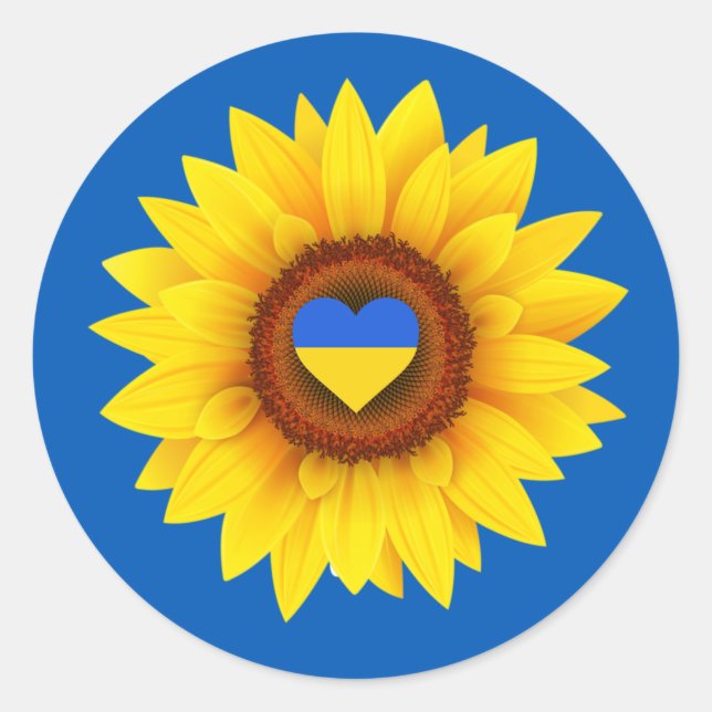 Adesivo Redondo Ucrânia Flag, Sunflower, & Heart (azul & amarelo)  (Frente)