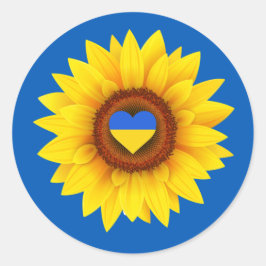 Adesivo Redondo Ucrânia Flag, Sunflower, & Heart (azul & amarelo) 