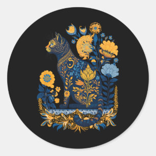 Adesivo Redondo Ucrânia Gato Fofo Floral Vintage Bandeira Ucranian