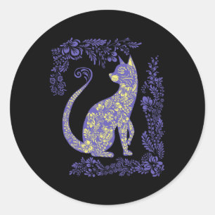 Adesivo Redondo Ucrânia Gato Fofo Floral Vintage Ucraniano Vyshyva