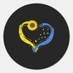 Adesivo Redondo Ucrânia Heart Sunflower Butterfly Ucraniana