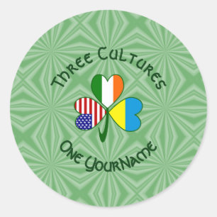 Adesivo Redondo Ucrânia Irlanda EUA Sinalizador Shamrock Personali