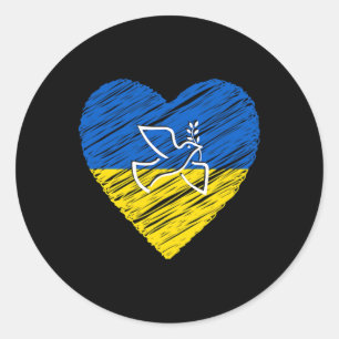Adesivo Redondo Ucrânia Paz Pombo Amor Pare Guerra Conflito