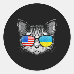 Adesivo Redondo Ucrânia Sinalizador Americano Raízes Cat Ucraniano