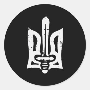 Adesivo Redondo Ucrânia Trident Sword Pocket Ucraniano Tryzub Wome