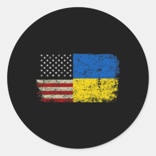 Adesivo Redondo Ucrânia Usa Bandeira Vintage Ucraniana Fique Com U