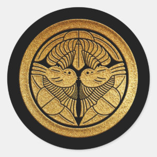 Adesivo Redondo Uesugi Kamon Uesugi Sasa em Dourado