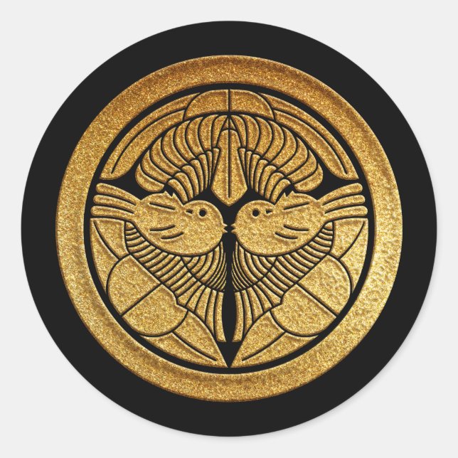 Adesivo Redondo Uesugi Kamon Uesugi Sasa em Dourado (Frente)