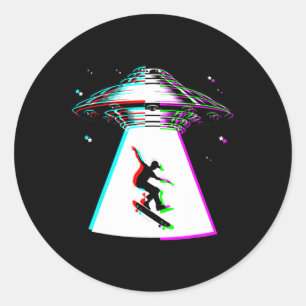 Adesivo Redondo Ufo Patinador Engraçado Abdução Alienígena Vap