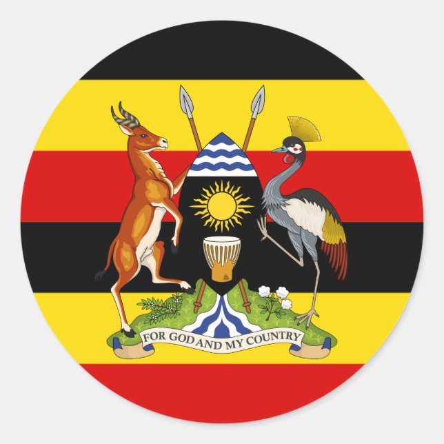 Adesivo Redondo Uganda Flag & Casaco de Arms, Flag do Uganda (Frente)
