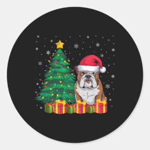 Adesivo Redondo Ugl American Bulldog Santa Hat, Luzes de Natal D