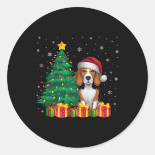 Adesivo Redondo Ugle Beagle Papai Noel Luzes de Natal Cachorro X