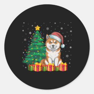 Adesivo Redondo Ugly Akita Inu Papai Noel Luzes De Natal Amor