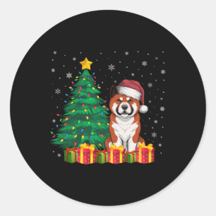 Adesivo Redondo Ugly Akita Santa Hat O Cachorro Da Luz De Natal Xm