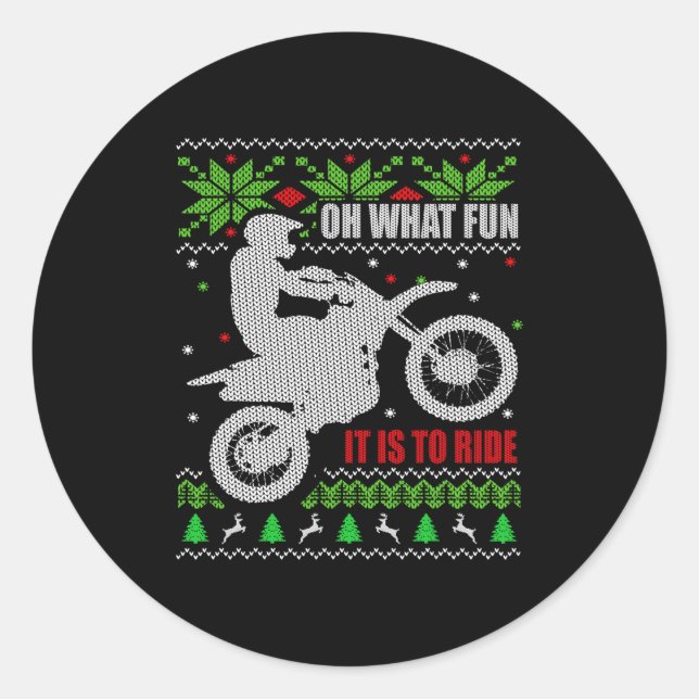 Adesivo Redondo Ugly Christmas Sweater Dirt Bike Motorcycle Motocr (Frente)