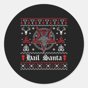 Adesivo Redondo Ugly Christmas Sweater Hail Santa Pentagram Xmas S