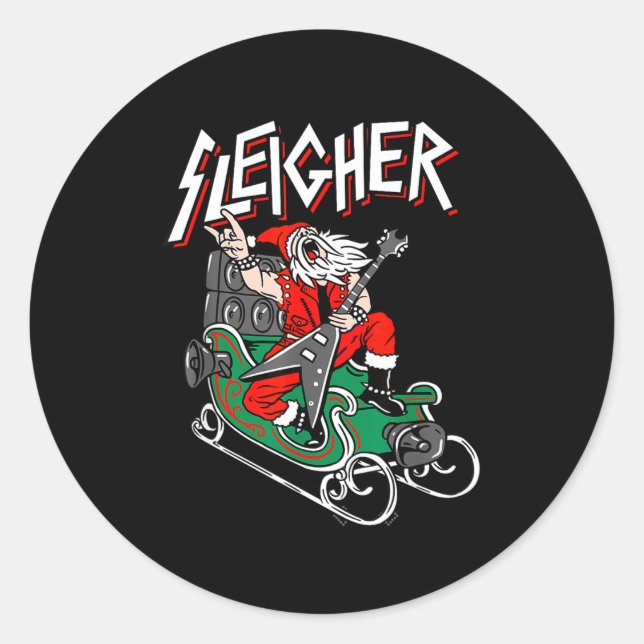 Adesivo Redondo Ugly Christmas Sweater Sleigher Heavy Metal Santa  (Frente)