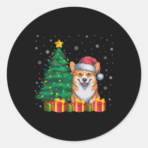 Adesivo Redondo Ugly Corgi Papai Noel Luzes De Natal Cachorro Love