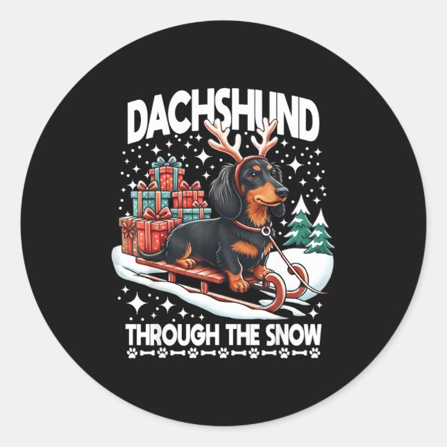 Adesivo Redondo Ugly Dachshund Christmasthrough The Snow Gift Chri (Frente)